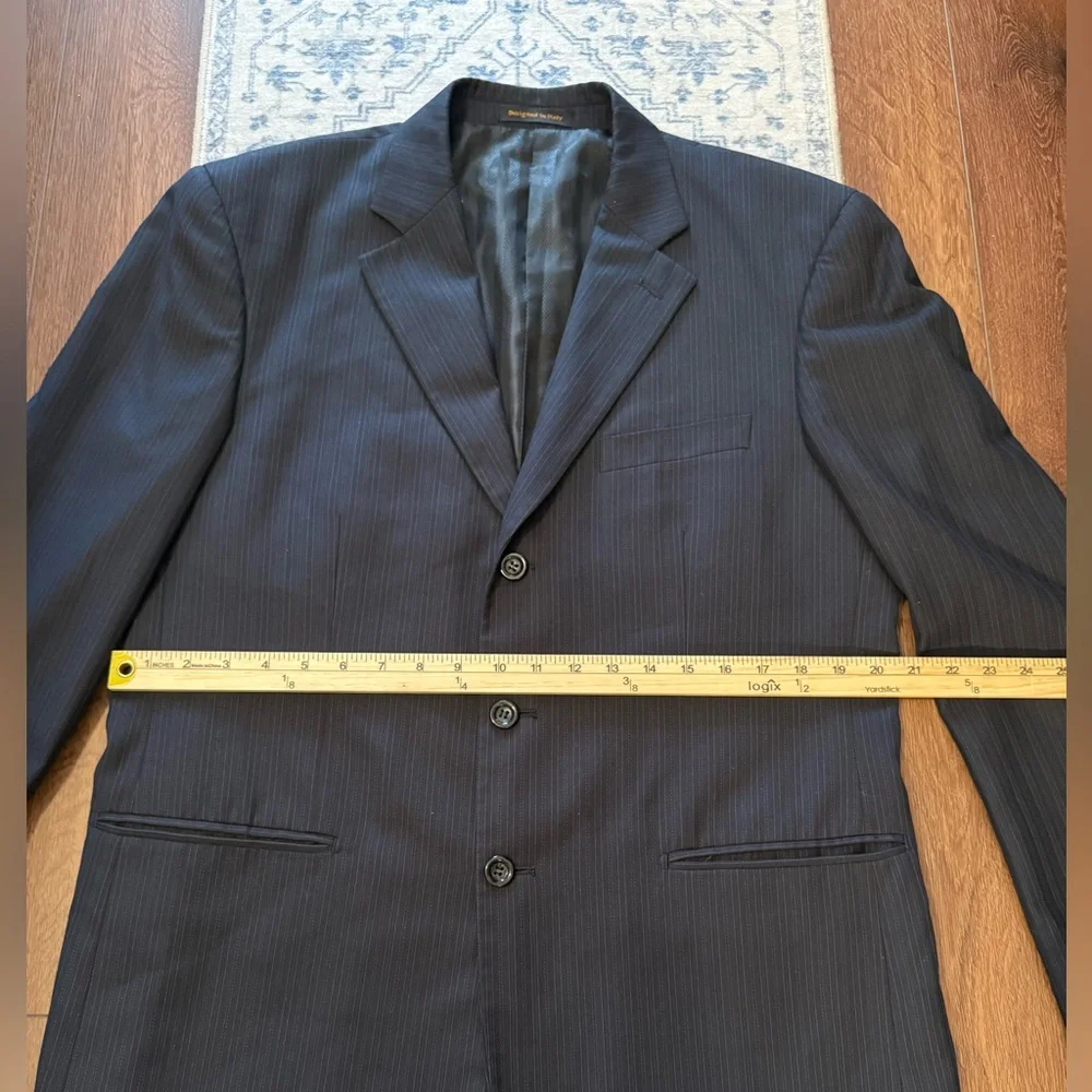 Vinci Men's 3-Button Pinstripe Suit Jacket Blazer Black Sz 40R‎ Italian Design